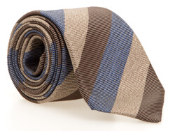 Ascot Diagonal Melange Silk Stropdas Bruin-Blauw