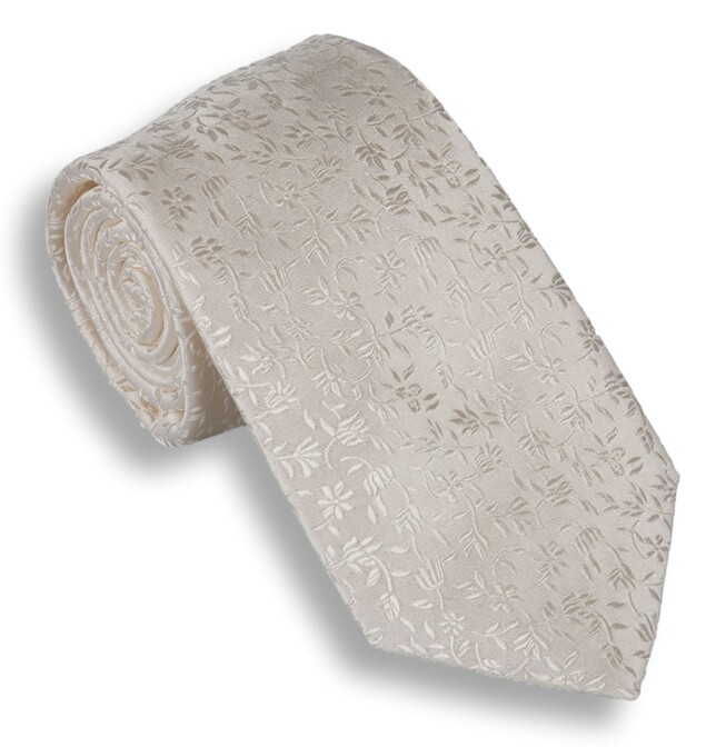 Ascot Ivory Floral Silk Stropdas Ivoor
