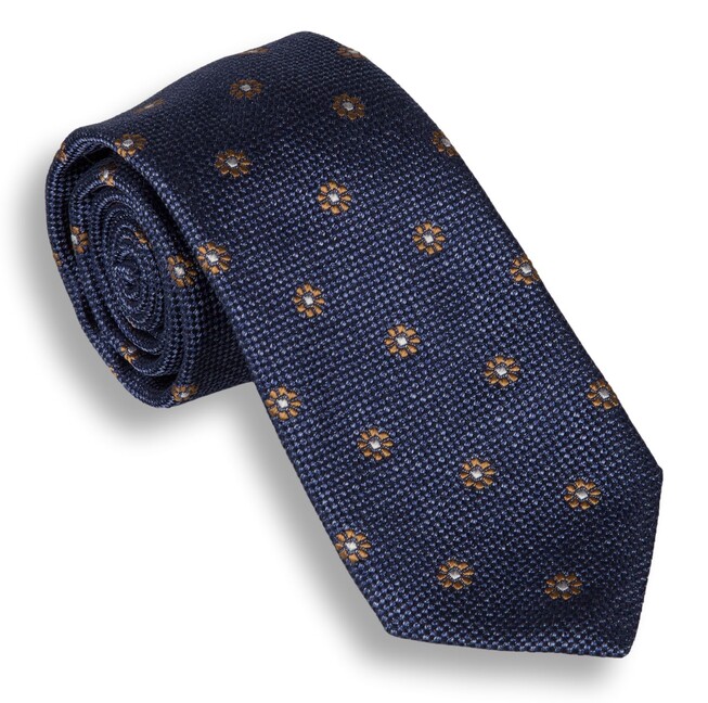 Ascot Navy Blossom Stropdas Royal Blue