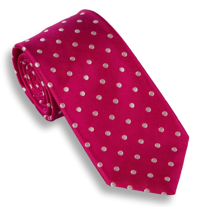Ascot Vibrant Polka Dot Silk Tie Fuchsia