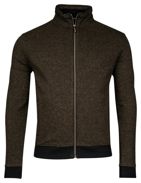 Baileys 2-Tone Jacquard Doubleface Interlock Sweat Cardigan Zip Vest Donker Bruin
