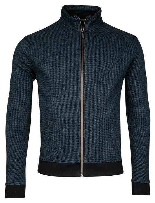Baileys 2-Tone Jacquard Doubleface Interlock Sweat Cardigan Zip Vest Mid Denim Blue