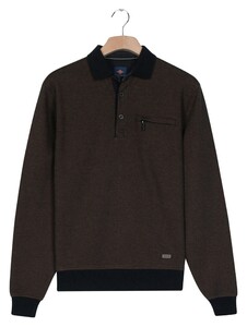 Baileys 2-Tone Jacquard Sweat Polo Collar Placket Buttons Pullover Camel