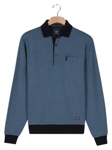 Baileys 2-Tone Jacquard Sweat Polo Collar Placket Buttons Pullover Mid Denim Blue