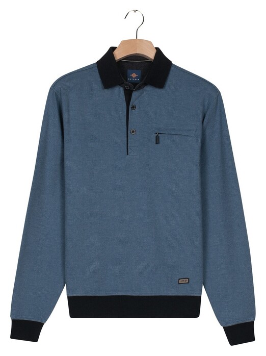Baileys 2-Tone Jacquard Sweat Polo Collar Placket Buttons Pullover Mid Denim Blue