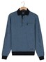 Baileys 2-Tone Jacquard Sweat Polo Collar Placket Buttons Pullover Mid Denim Blue