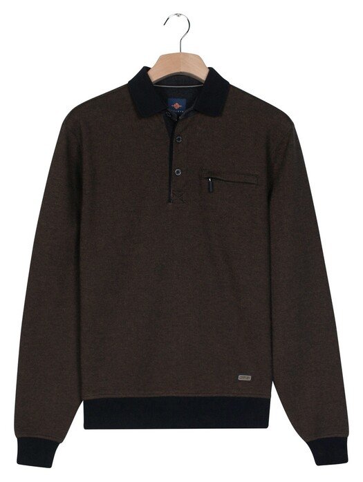 Baileys 2-Tone Jacquard Sweat Polo Collar Placket Buttons Trui Camel