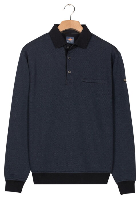 Baileys 2-Tone Jacquard Sweat Polo Collar Placket Buttons Trui Navy