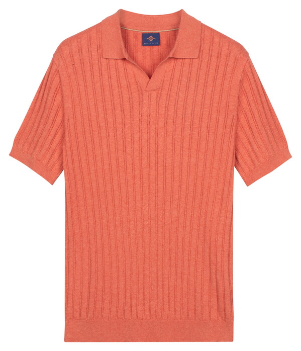 Baileys Allover Drop Needle Knit Stripe Texture Polo Abrikoos