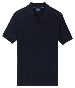 Baileys Allover Drop Needle Knit Stripe Texture Poloshirt Navy