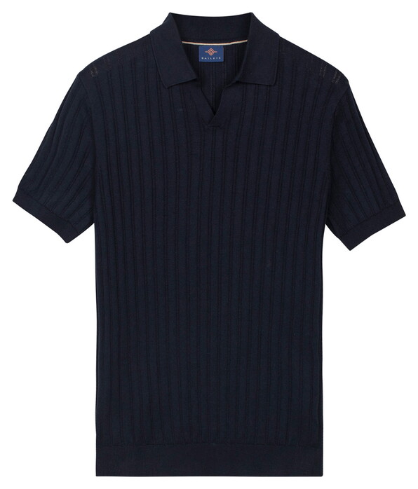 Baileys Allover Drop Needle Knit Stripe Texture Poloshirt Navy