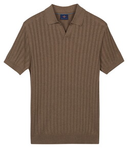 Baileys Allover Drop Needle Knit Stripe Texture Poloshirt Taupe