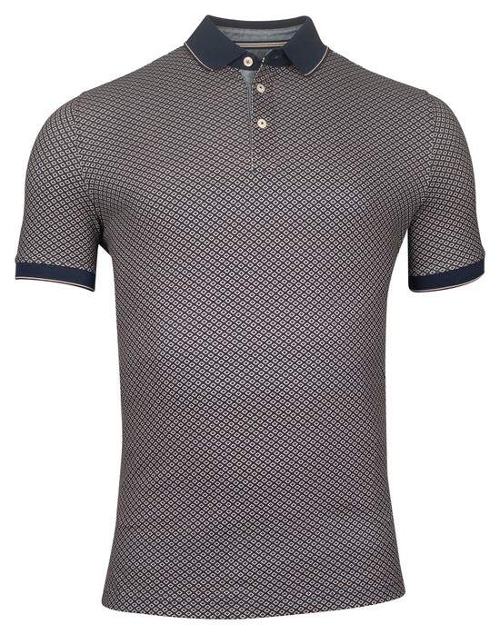 Baileys Allover Open Squares Pattern Piqué Polo Donker Beige