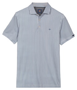 Baileys Allover Seersucker Look Stripe Pattern Poloshirt Delft Blue