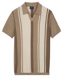 Baileys Allover Structure Knit Vertical Stripe Poloshirt Taupe
