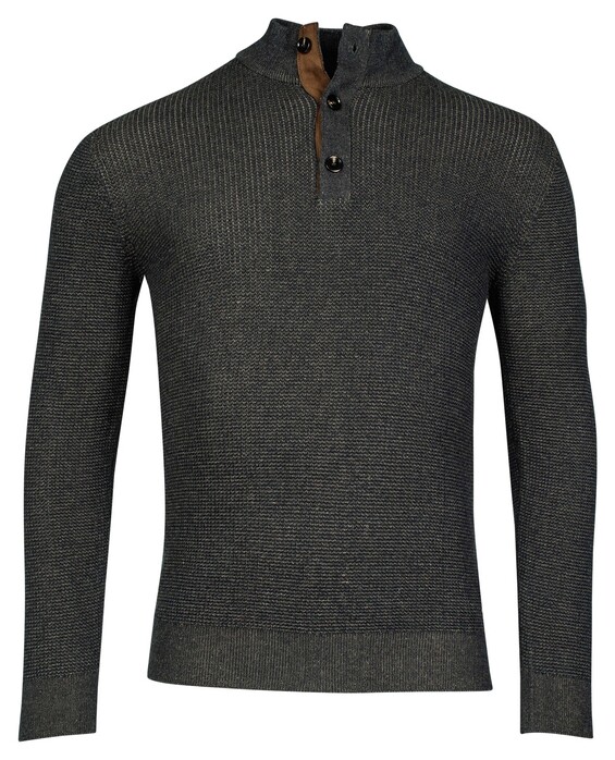Baileys Button Placket Plated Structure Knit Trui Taupe