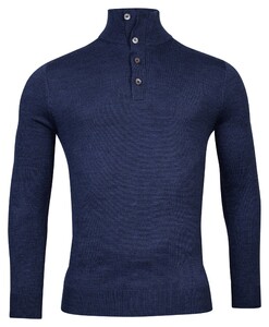 Baileys Buttons Collar Placket Merino Blend Pullover Deep Denim Blue