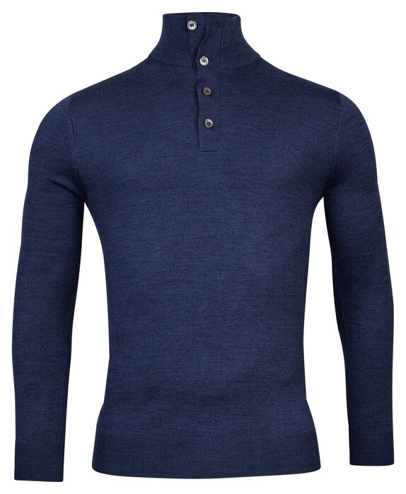 Baileys Buttons Collar Placket Merino Blend Pullover Deep Denim Blue