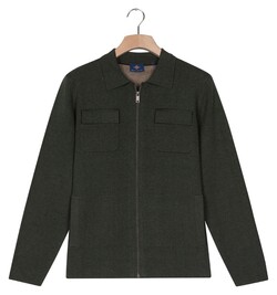 Baileys Cardigan Zip Polo Collar Double Chestpocket Cotton Cashmere Vest Donker Groen