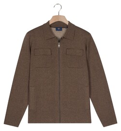 Baileys Cardigan Zip Polo Collar Double Chestpocket Cotton Cashmere Vest Donker Taupe