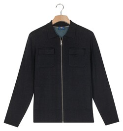Baileys Cardigan Zip Polo Collar Double Chestpocket Cotton Cashmere Vest Navy