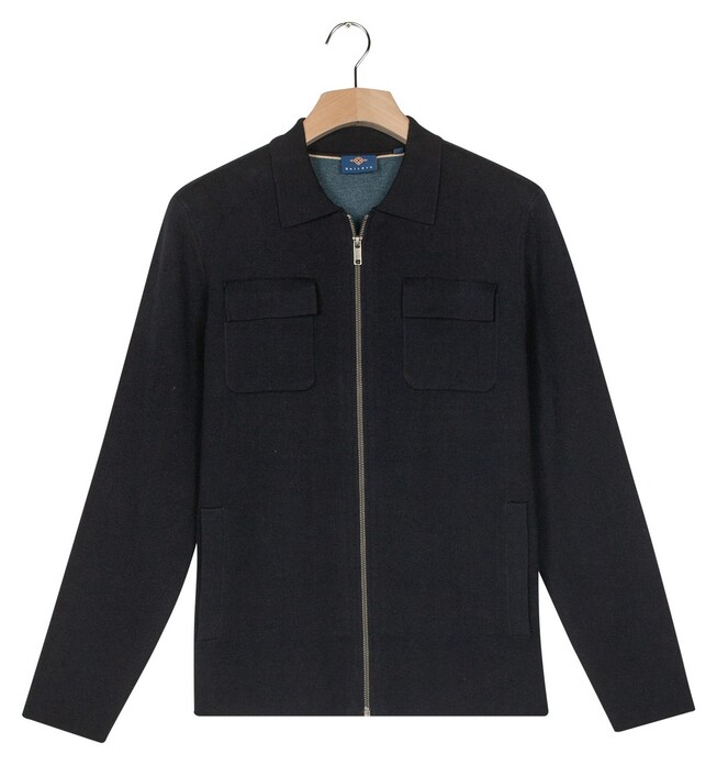 Baileys Cardigan Zip Polo Collar Double Chestpocket Cotton Cashmere Vest Navy