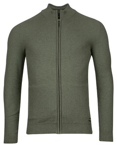 Baileys Combed Cotton Cardigan Zip Allover Structure Knit Olive Green Melange