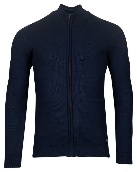 Baileys Combed Cotton Cardigan Zip Allover Structure Knit Vest Dark Blue
