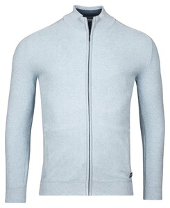 Baileys Combed Cotton Cardigan Zip Allover Structure Knit Vest Pastel Blauw Melange