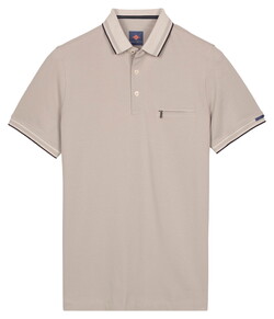 Baileys Contrast Collar Zipped Chest Pocket Cotton Subtle Stretch Polo Midden Grijs