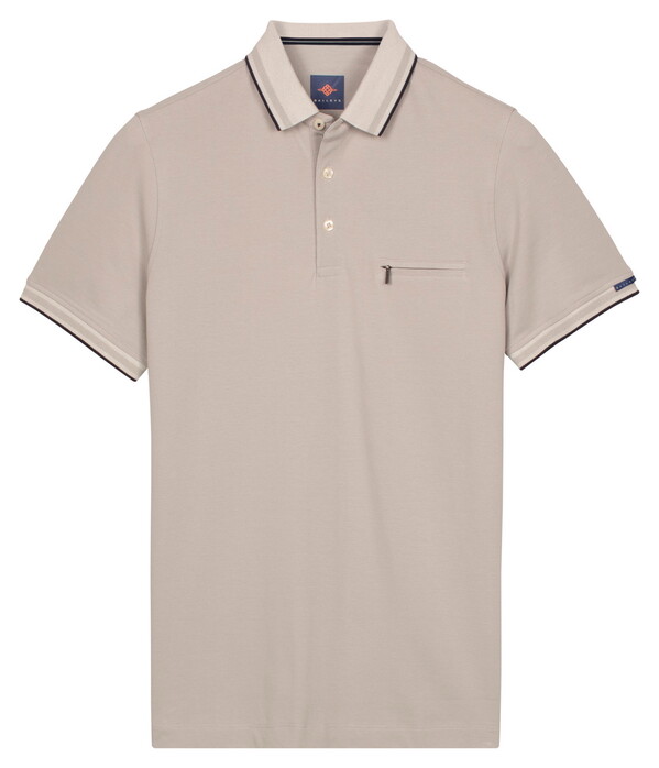 Baileys Contrast Collar Zipped Chest Pocket Cotton Subtle Stretch Polo Midden Grijs