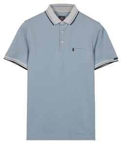 Baileys Contrast Collar Zipped Chest Pocket Cotton Subtle Stretch Poloshirt Sky Blue