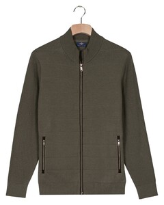 Baileys Cotton Cashmere Fullzip Subtle Horizontal Stripe Cardigan Dark Forest