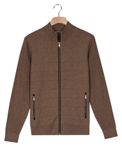 Baileys Cotton Cashmere Fullzip Subtle Horizontal Stripe Cardigan Dark Taupe