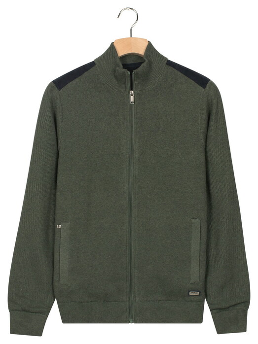 Baileys Cotton Cashmere Lined Cardigan Zip Structure Knit Vest Donker Groen