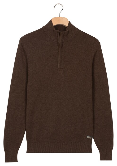 Baileys Cotton Half Zip Allover Two-Tone Trui Dark Brown