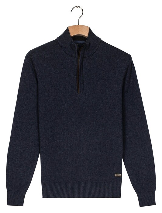 Baileys Cotton Half Zip Allover Two-Tone Trui Dark Denim Blue
