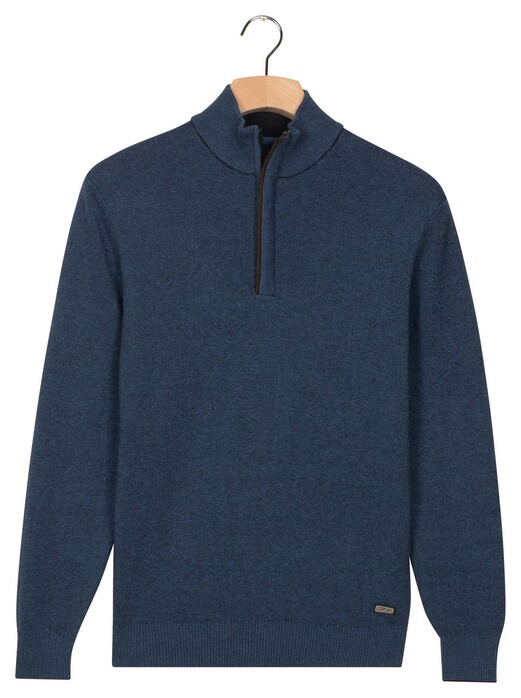Baileys Cotton Half Zip Allover Two-Tone Trui Midden Blauw
