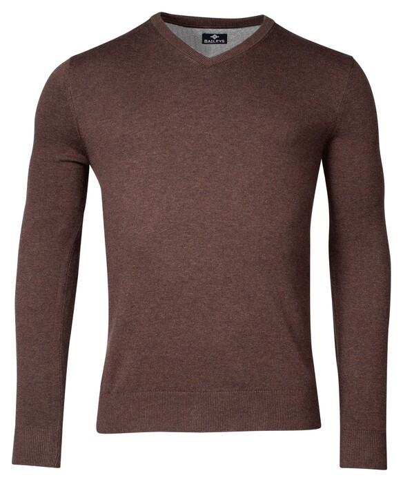 Baileys Cotton Uni V-Neck Single Knit Pullover Dark Brown