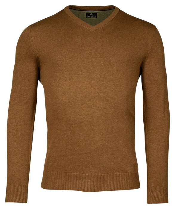 Baileys Cotton Uni V-Neck Single Knit Trui Choco Brown