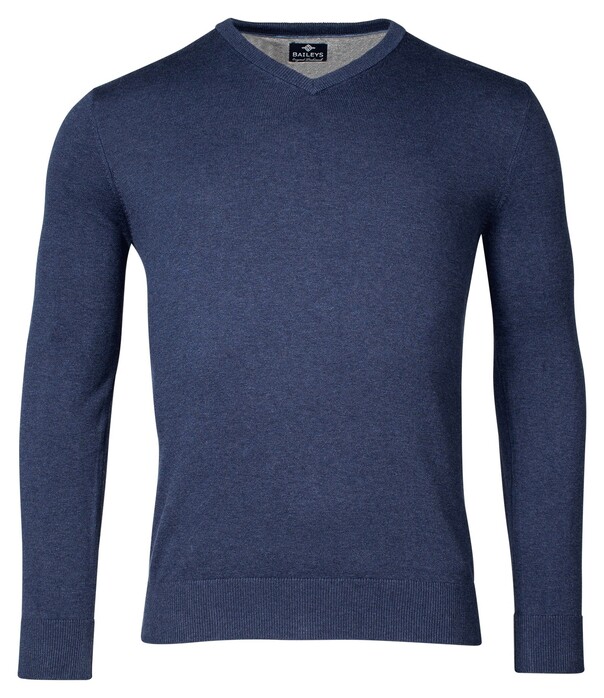 Baileys Cotton Uni V-Neck Single Knit Trui Dark Blue