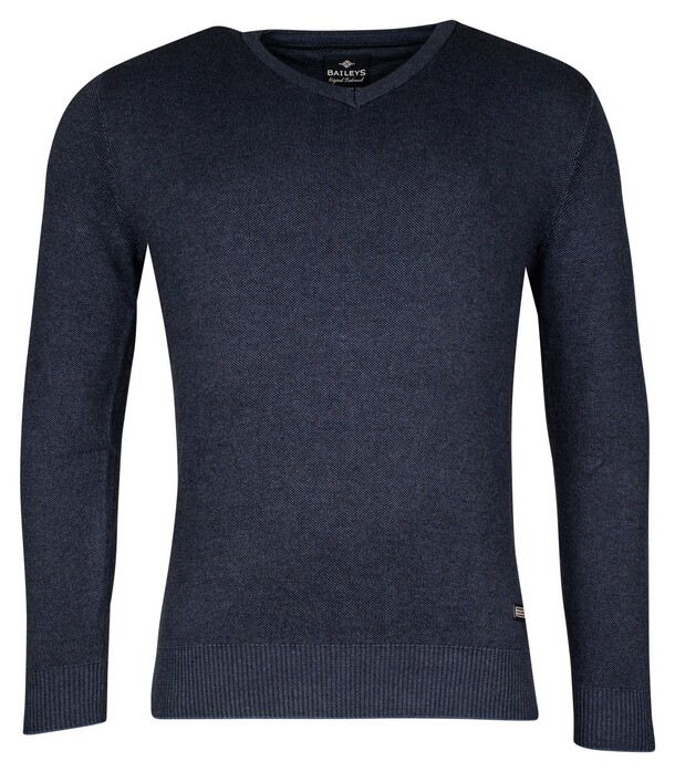 Baileys Cotton V-Neck Allover 2-Tone Trui Deep Denim Blue
