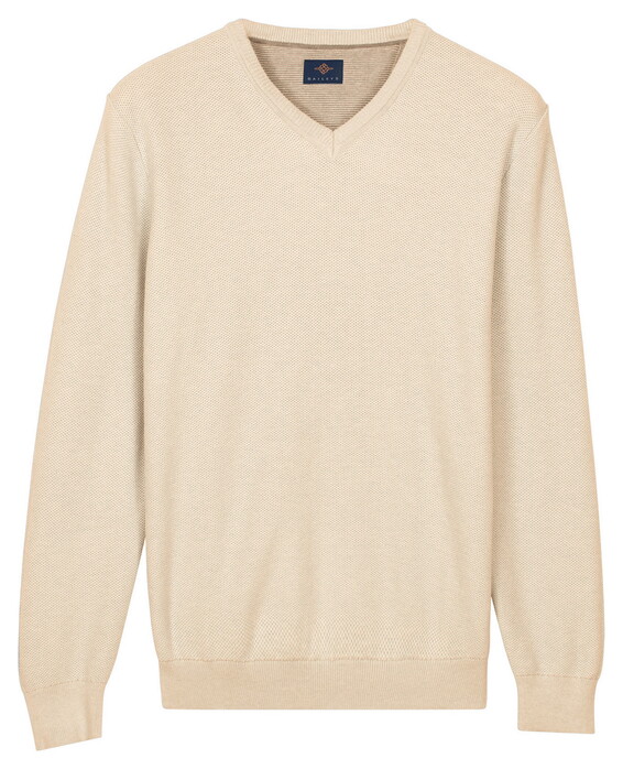 Baileys Cotton V-Neck Pullover Subtle Faux-Uni Structure Knit Trui Marshmallow
