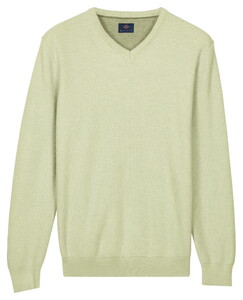 Baileys Cotton V-Neck Pullover Subtle Faux-Uni Structure Knit Trui Pastel Groen