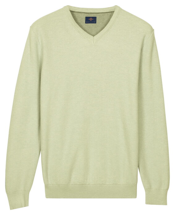 Baileys Cotton V-Neck Pullover Subtle Faux-Uni Structure Knit Trui Pastel Groen