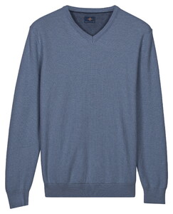 Baileys Cotton V-Neck Pullover Subtle Faux-Uni Structure Knit Trui Riviera Blue