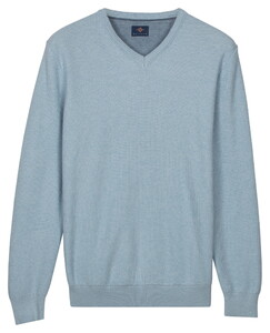 Baileys Cotton V-Neck Pullover Subtle Faux-Uni Structure Knit Trui Soft Blue