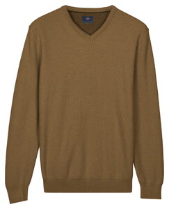 Baileys Cotton V-Neck Pullover Subtle Faux-Uni Structure Knit Trui Taupe