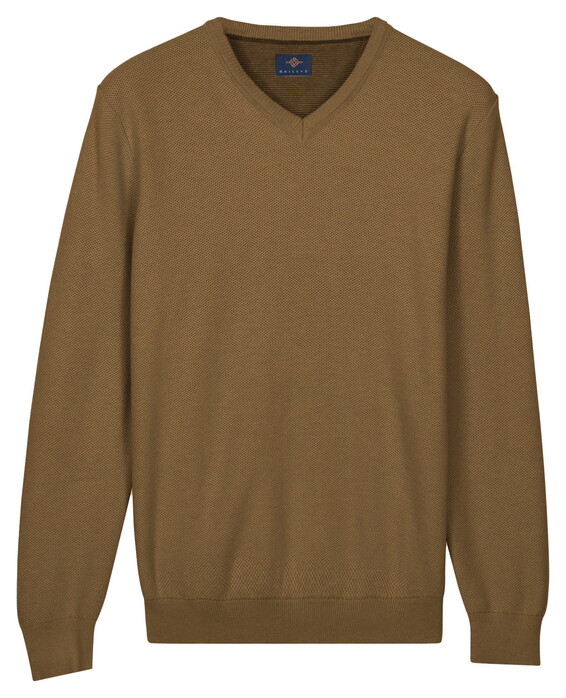 Baileys Cotton V-Neck Pullover Subtle Faux-Uni Structure Knit Trui Taupe