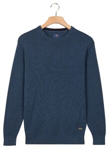 Baileys Crew Neck Allover Fine Two-Tone Texture Pullover Mid Blue